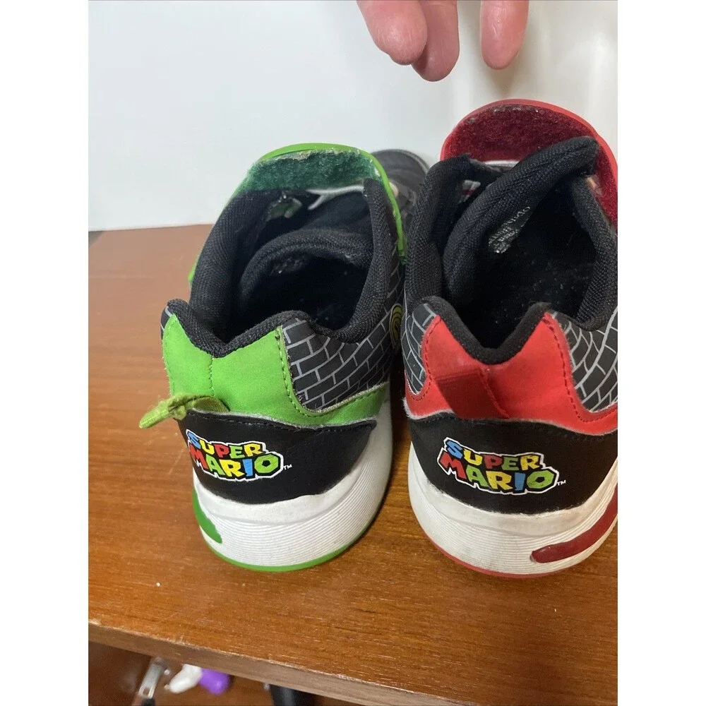 Ground Up Super Mario and Lugi Sneakers Black Green Red Black, Light Up Boys 2